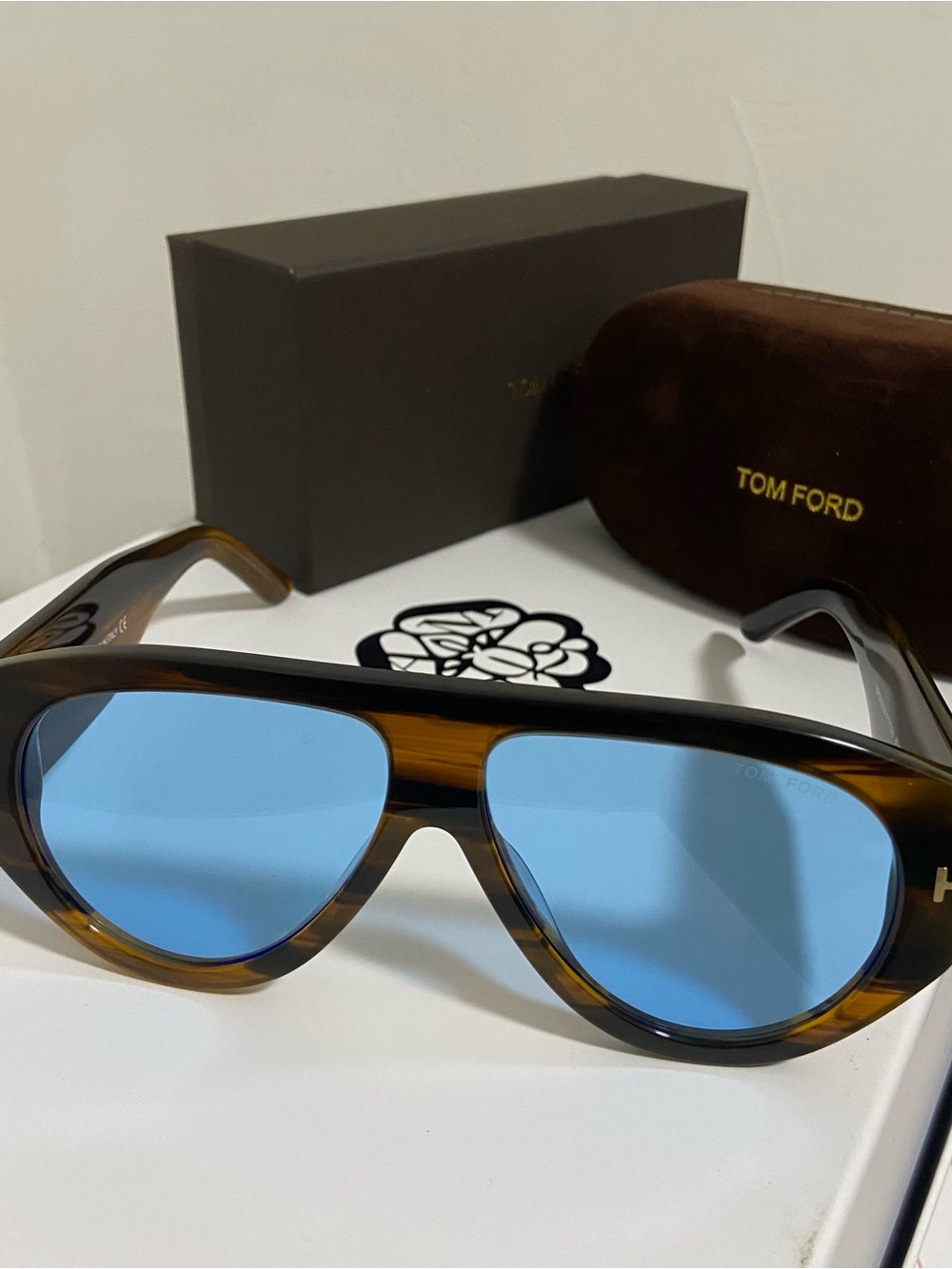 Tom Ford Tortoiseshell Frame Sunglasses with Blue Lenses